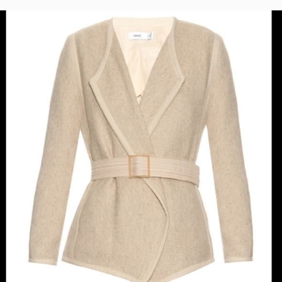 VINCE Tweed Effect Cotton Blend Jacket in Cream Size Small  $295 - Picture 2 of 8